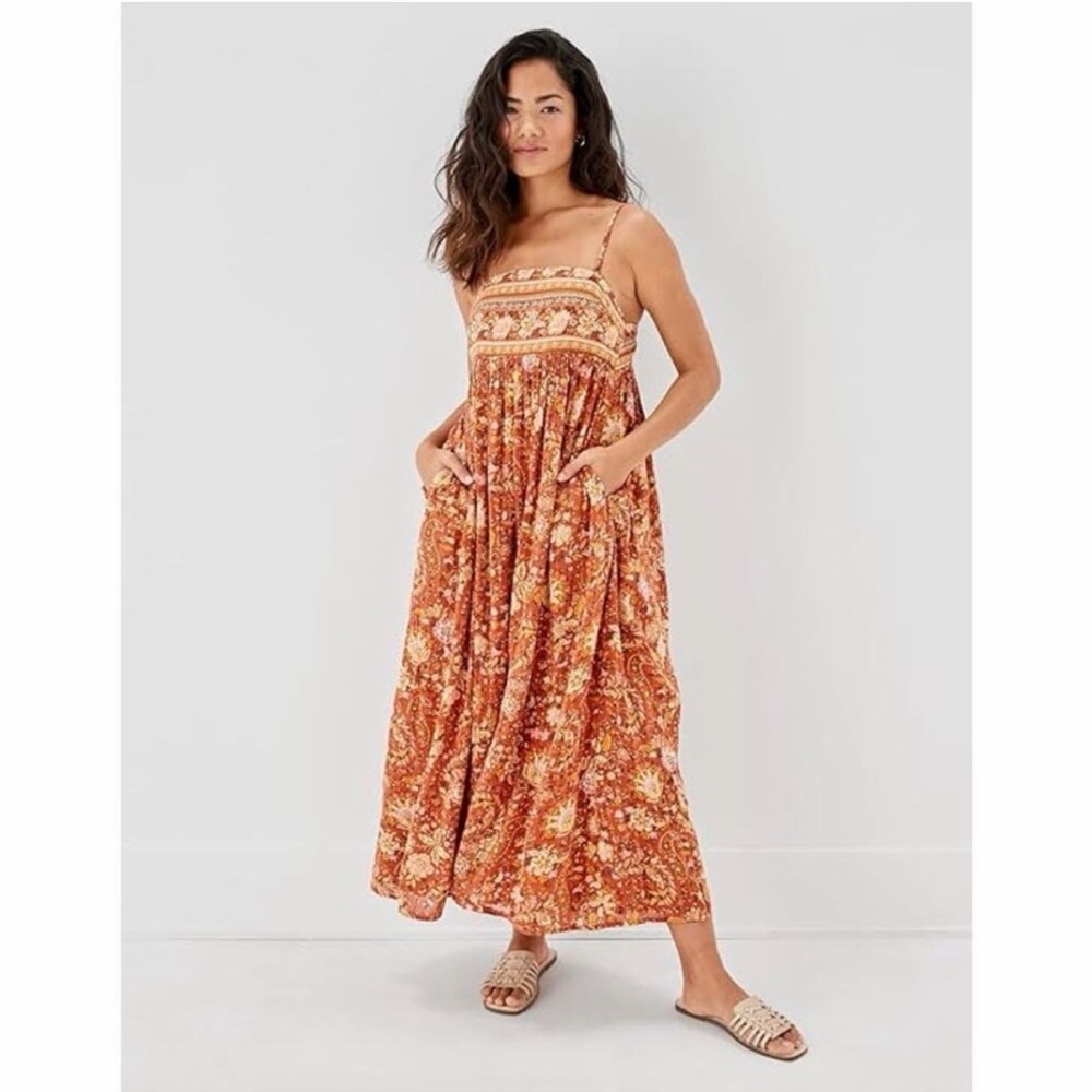 American Eagle Boho Floral Maxi Dress Tie Back M Festival Cottagecore Hippie